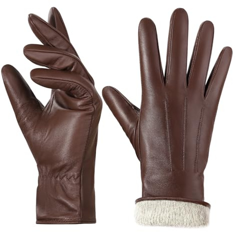 BISON DENIM Gants en cuir pour femme, revêtement cachemire, écran tactile et gants d'hiver