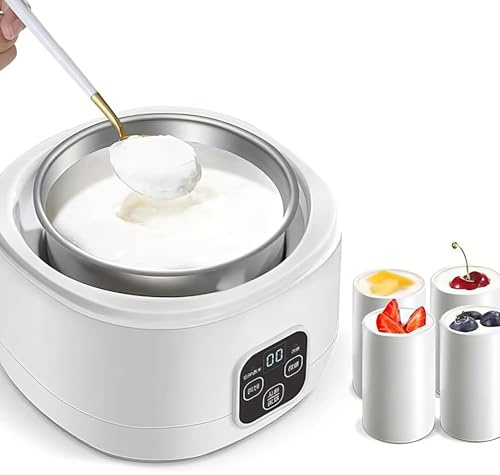 Yoghurt Maker 1000 Ml Med 4 X Keramisk Underkopp, Led-skärm, Justerbar Temperatur Och Timer, För Natto, Hälsosamma Hemlagade Desserter