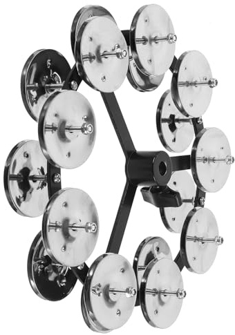 GARVALON Pandereta de Percusión Hihat de Doble Hilera, Platillos de Acero Inoxidable Plateado, 9 Campanas para Batería, Accesorio de Percusión para Batería y Música en Directo, Adecuado