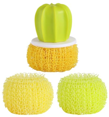 Cepillo de lavado de vajilla con 3 cabezales de agarre ergonómico limpiador antiarañazos – Cepillo de vajilla y limpiador de ollas | Para rehaber, lavar, casa, baño, ollas, estufas, estufas, estufa