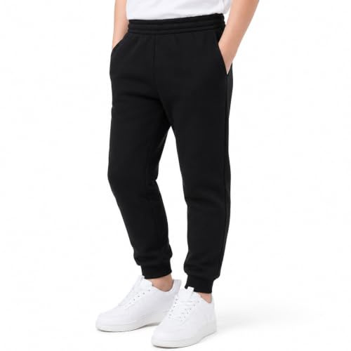 NWDEY Boys Girls Black Joggers, Breathable Kids Sports Pants, School PE Tracksuit Bottoms, Elastic Waist Cuffed for 3-13 (UK, Age, 10 Years, 11 Years, Regular, Black)