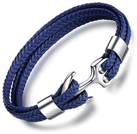 MicLee Men's Handmade Leather Bracelet Multilayer Vintage Anchor Bracelet Cuff Wrap Rope Wristband with Gift Box