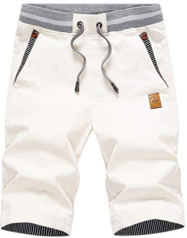 JustSun Short Homme Coton Short Court Homme Ete Chino Blanc L