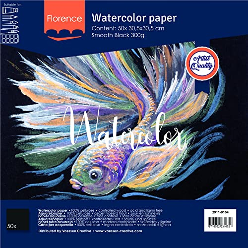 Florence Aquarellpapier Glatt - Zeichenblock für Aquarellfarben 30,5 x 30,5 cm - Schwarz - Malblock für Wasserfarben - Künstlerbedarf und Scrabooking - 300 gsm