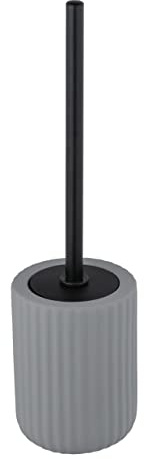 WENKO WC-Garnitur Belluno, hochwertiger Bürstenhalter aus stabiler Keramik mit modernen Rundungen, hygienisch auswechselbarer Bürstenkopf, geriffelte Soft-Touch Oberfläche,Grau/Schwarz, Ø 11,5 x 42 cm