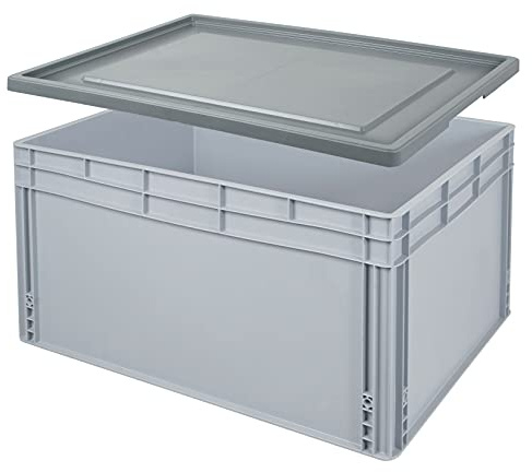 BRB Eurobox mit Stülpdeckel, LxBxH 800 x 600 x 420 mm, 175 Liter, Griffleisten