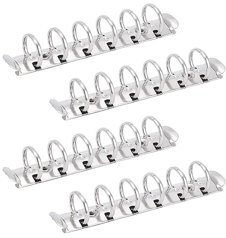 BENECREAT 4 Pcs 6 Holes A7 Ring Binder Mechanism Replacement Kit with Screws, Stainless Steel Colour Metal Loose-Leaf Binder Mechanism Spine Comb for Loose-Leaf Notebook Binder Planner