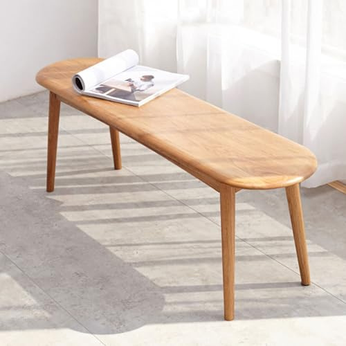 Vadisun 47'' 100% Solid Oak Wood Dining Bench,Rounded Corner Baguette Shape Chair Surface Design,Entryway Bedroom Bed End Bench (47.3inch, Natural Oak)