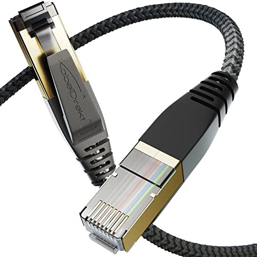 KabelDirekt – Cat 8 Netzwerkkabel mit flexiblem & bruchsicherem Flechtdesign – 2x 5m (LAN Kabel/Ethernet Kabel, RJ45-Stecker, überträgt höchste Datenraten bis 40 Gbit/s, ideal für Gaming/PS5/Xbox)