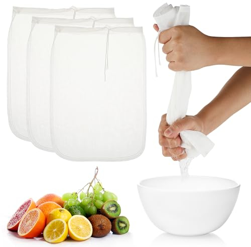 Dimeho 3 sacchetti per latte di noci riutilizzabili in nylon panni per formaggio a maglia fine colino per alimenti per molteplici applicazioni sacchetti di garza filtro per caffè freddo per filtrare