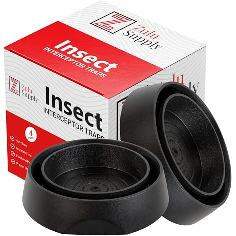 Zulu Supply Bed Bug Interceptors, Traps, 4 Pack, Black, Bedbug Monitor, Insect Detector for Bed Legs or Furniture (Black 4-Pack)