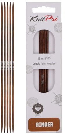 KnitPro Agujas de tejer de doble punta Ginger, 12,5 cm x 2,5 mm, paquete de 5