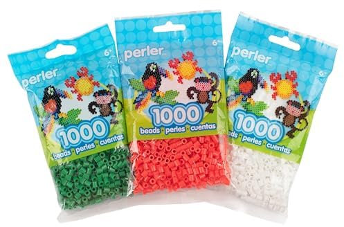 Perler 83-99791 3-Pack 1000 Fuse Bead Bags Assortment, 5.07mm x 4.77mm, Christmas Colors, 3000 Beads