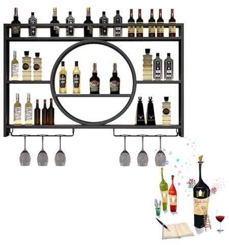 Weinregal Wand Flaschenregal Schmal mit Licht Wine Rack Weinschrank Hausbar Barschrank Bar Regal Wand mit Weinglashalter Weinständer Getränke Regal Mini Bar für Bartheke Wohnzimmer Küche(100*80*15cm)