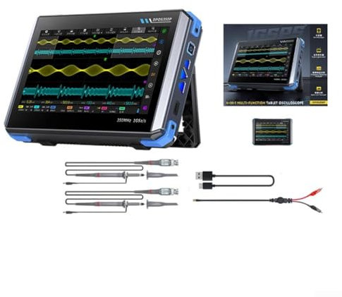 Getdoublerich DPOS350P Osciloscopio de tableta 4 en 1, generador de señal digital de 350 MHz y analizador de espectro con contador de frecuencia, osciloscopio portátil para ingenieros (DPOS350P)