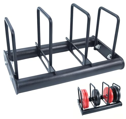 CONBUT Soporte para pesas con divisores, capacidad de carga de 300 kg, soporte para discos olímpicos para gimnasio en casa, soporte de pesas independiente con 3 compartimentos para discos finos y