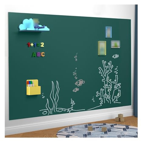 IYUESQ Papel de Pizarra magnética, Rollo de Papel Tapiz de Vinilo borrable DIY, Pegatinas de Pared Autoadhesivas de borrado en seco, Tablero de Mensajes estático para Sala de Juegos, escu