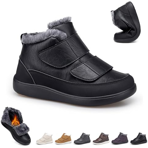 HESYSUAN Bottes orthopédiques pour diabétiques pour homme et femme, large largeur, chaudes et imperméables, confortables à enfiler avec soutien de la voûte plantaire, Noir , 10 UK Wide