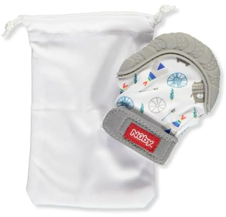 Nuby Beruhigender Fäustling zum Zahnen mit hygienischer Reisetasche, Grau