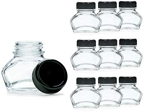 10x Tintenglas, Tintenfässchen, Schmuckglas mit schwarzem Schraubverschluss, Volumen 30ml, Ø Gewinde 30mm