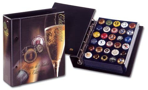 SAFE 7865 Album pour bouchon de champagne | 3 panneaux de velours bleu foncé avec des cavités pour 30 couvercles