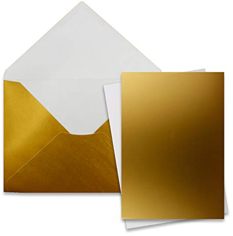 FarbenFroh by GUSTAV NEUSER 25 Stück Karte mit Umschlag Set - Einzel-Karten Din A5-14,8 x 21 cm Gold mit Brief-Umschlägen Din C5-15,4 x 22 cm Gold - Nassklebung