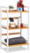 Relaxdays Badregal, Ablagen für Kosmetik, Handtücher & Utensilien, Bambusregal Badezimmer, HBT 80x45x31,5 cm, weiß/natur