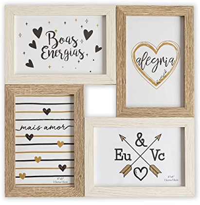 TH - Cornice portafoto multipla in legno, da parete – 4 foto da 10 x 15 cm (rustico)