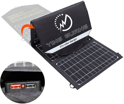Chargeur Solaire Pliable 21W Panneau Solaire Monocristallin Chargeur 2 ports USB étanche Panneaux Solaires Portables pour Téléphones portables, Tablettes et autres appareils numériques