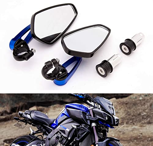 JMTBNO Espejos Retrovisores para Manillar de Motocicleta 7/8 22 mm Universal para Street Bike Quad Scooter Cruiser Cafe Racer Scrambler CB125 MT03 MT07 MT09 MT10 Z650 Z750 Z900 (Azul)