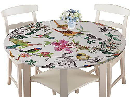 FANSU Runde Tischdecke Wasserabweisende, 3D Tier Muster Abwaschbar Garten Tischdecke rutschfest Abwischbare Wachstuch Desktop Dekorative Tuch Hotel Bankett Party (Vogel,130cm)