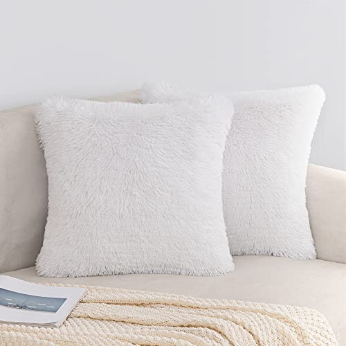 EMEMA Kissenbezüge Künstlich Weihnachten Pelz Kuschelkissen Fellkissen Sofakissen Dekorative Dekokissen Flauschig Kissenbezug Plüschkissen Kuschelig Couchkissen Kissen für Sofa 2er Set 45x45 cm Weiß