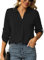 Odosalii Blouses for Women Smart Petite Black Summer Tops 3/4 Sleeve Lightweight Chiffon Shirts Holiday Essentials Workwear T Shirts Size 8-10