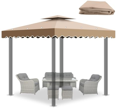 Techo de Repuesto 3 x 3 m para Cenador de Jardín con ventilación, 2 Niveles Cubierta para Carpa Pabellon, Techo de Repuesto Desmontable para Camping, Playa, Barbacoa Gazebo