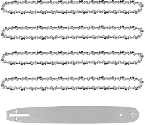4-Pack Chainsaw Chains with 16-Inch (40 cm) Chainsaw Guide Bar, 16 Guide Bar, Replacement Saw Chains, Low-kickback Chains - 3/8 Pitch - 0,050 (1,3mm) Gauge - 57 Drive Links