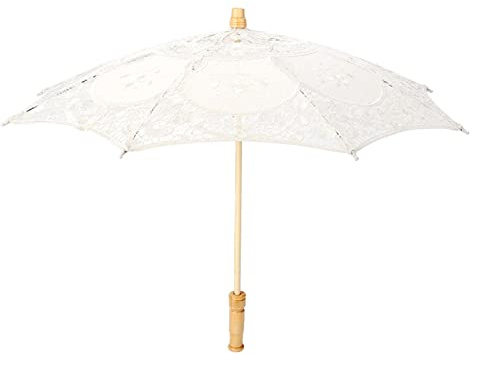Tbest Bröllopsparaply, bröllopsparaply, parasollbrud, paraplybröllop, spetsparasoll, handgjorda spetsblommorbroderier parasoll bröllopsbrudfotografi paraply vit L (beige)