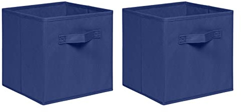 NICEME Aufbewahrungsbox 2er Set, 26,5x26,5x28 cm, Faltbare Aufbewahrungsbox Stoffbox Regalbox, Faltbox Aufbewahrungswürfel (Set of 2, Dunkelblau)