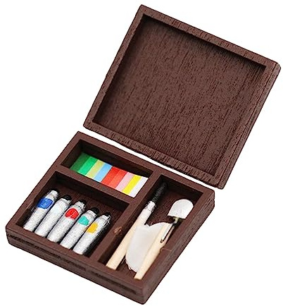 EHJRE Mini Boîte de Peinture Miniature Dollhouse Jouets 1/6 Échelle Dollhouse 1/12 Échelle Pinceaux Scène Décor Peinture Outils Ensemble pour La Décoration, CAFÉ