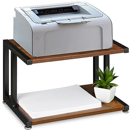 Relaxdays Druckerständer, Schreibtischaufsatz für Drucker, HBT: 28 x 44 x 28 cm, Industrial Design, Dunkelbraun/schwarz