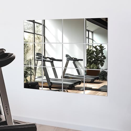 TRAHOME Home Gym Mirror Tiles for Wall, 12x12x12PCS Full Length Home Gym Workout Mirror for Garage, Bedroom, Living Room, Over The Door