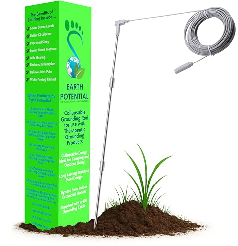 Tige de mise à la terre pliable, 50 cm de long lorsqu'elle est entièrement assemblée avec un câble de 12,2 m pour tous les produits connectés à la terre tels que les draps et tapis, les bracelets et