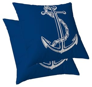 ggaimwf Cushion Covers Nautical Anchor Decorative Cushions Maritime Navy Blue Linen Look Pillow Covers for Sofa Couch Bedroom Living Room Kids Ocean Sailing Theme Throw Pillowcases 40x40cm Set of 2