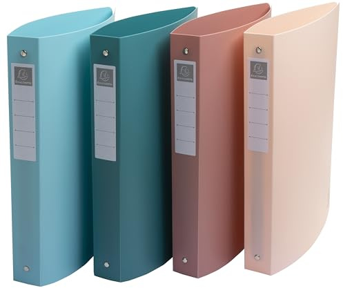 Exacompta - Réf. 51470E - Paquet de 4 classeurs semi-rigides Skandi - PP recyclé - 4 anneaux ronds - dos 40 mm - Format extérieur : 32x26,8 cm - Format à classer A4 Maxi - 4 couleurs assorties