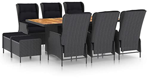 QZZCED Set di mobili da giardino, set da 9 pezzi di mobili da giardino, mobili da balcone, set da pranzo da giardino con cuscini, in polyrattan, grigio scuro, per giardini, terrazze, balconi