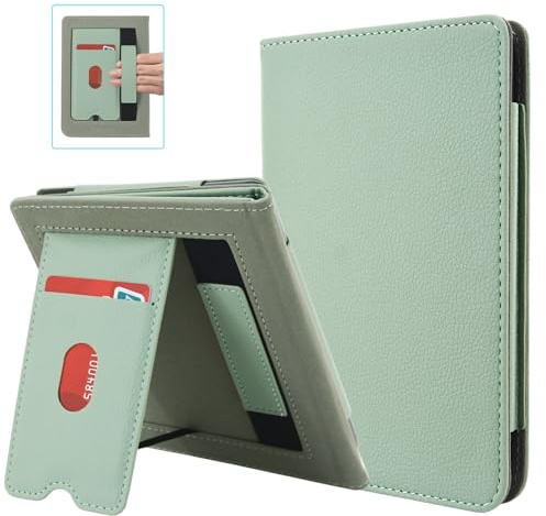 DMLuna Case for Kobo Clara BW (Model N365) / Kobo Clara Colour (Model N367) 6 2024 Release, Hands-Free Stand Premium Leather Cover with Auto Sleep/Wake, Hand Strap and Card Slot, Agave Green