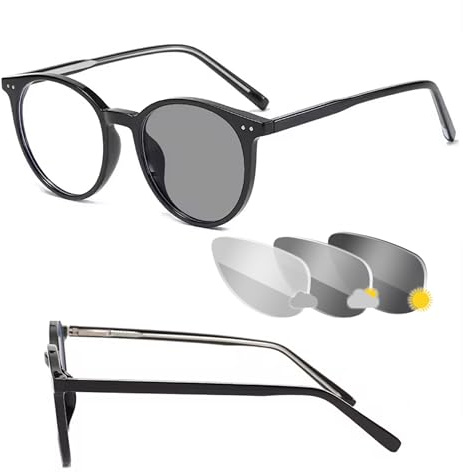 BOILGRANNY Occhiali M3 0,0 a -3,5 Se la vista da lontano è ridotta, Antiriflesso Fotocromatici (scurimento medio) Anti Luce Blu, Abbiamo scelto i Migliori materiali con Lenti CR39 (Occhiali Nero, -2)