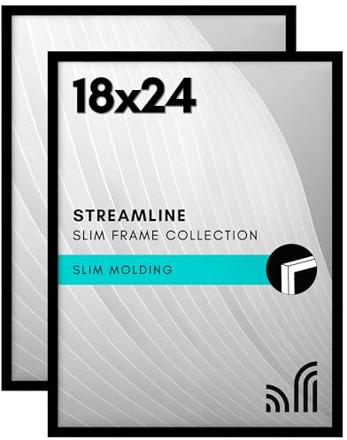 Americanflat 18x24 Poster Frame with Polished Plexiglass - Set of 2 - Streamline Collection - Thin Border Photo Frame for Wall Display - Hanging Hardware Included - Black