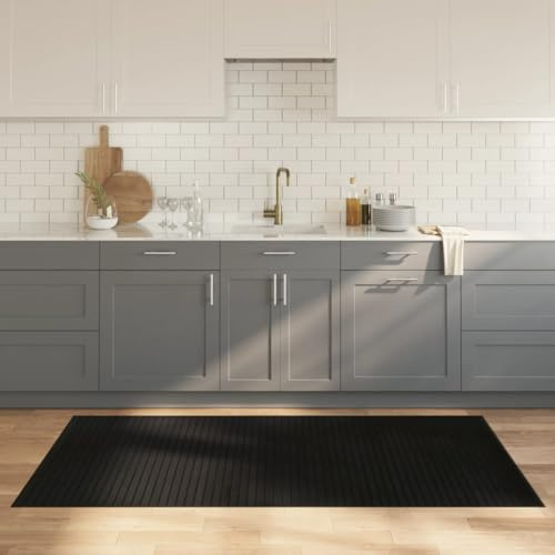 Bulliing Tappeto Rettangolare Nero 100x200 cm in bambù,Tappeto Bamboo Legno Stuoia Antiscivolo Passatoia Pedana bambù Cucina Bagno