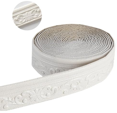 ACESOME Bordures de papier peint autocollantes, 10 m x 8 cm x 8 mm, plinthe, bordure anti-collision 3D (blanc)