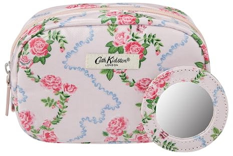 Cath Kidston Wash Bag, Zipper Make Up, Toiletry or Cosmetic Bag with Mirror, Travel Size, Vegan and Cruelty Free, Gift for Her, Beauty Organiser for Women